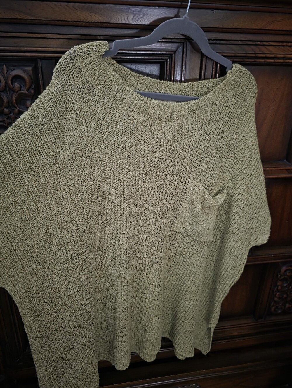 Green Apple Lightweight Sweater Tee w/side Chest Pocket. - Picture 5 of 8